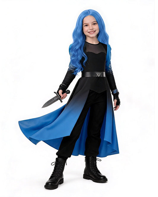 Blue gradient cape costume set with pants belt and gloves
