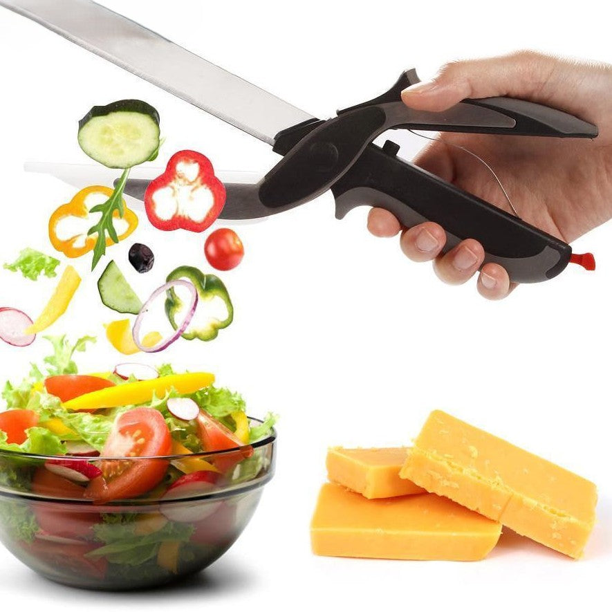 Two-in-one kitchen knife and integrated cutting board