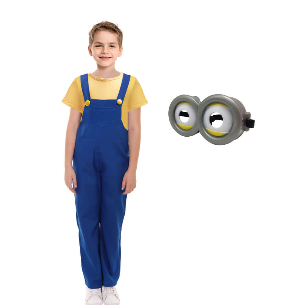 Kids' yellow shirt and denim-style overalls costume set