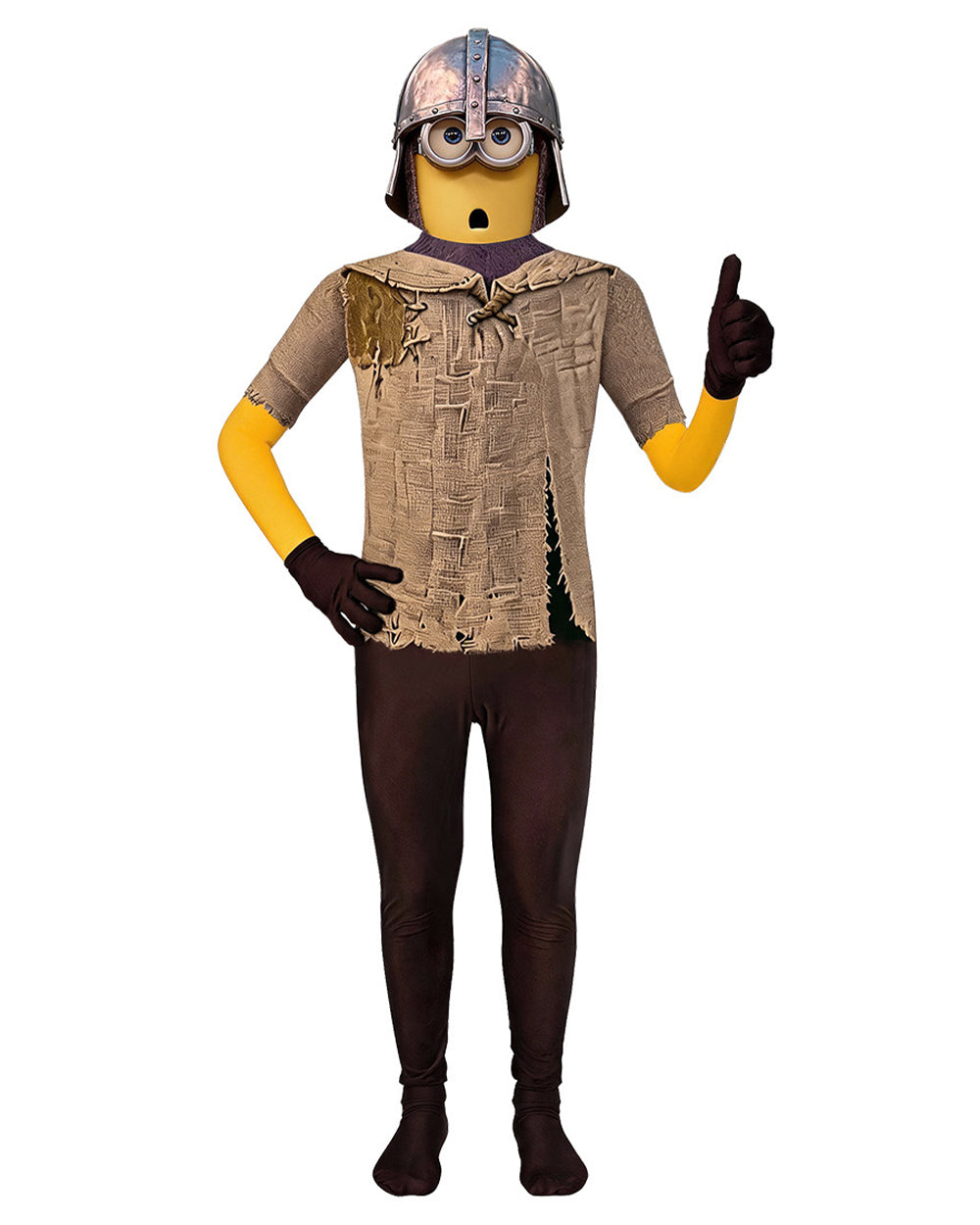 Yellow medieval-style jumpsuit and helmet costume set