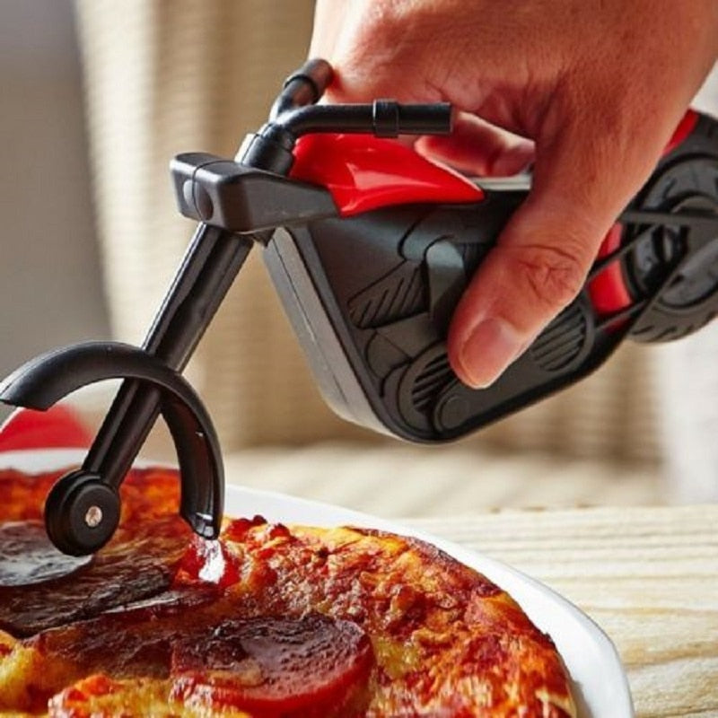Motorcycle-shaped pizza cutter with display stand